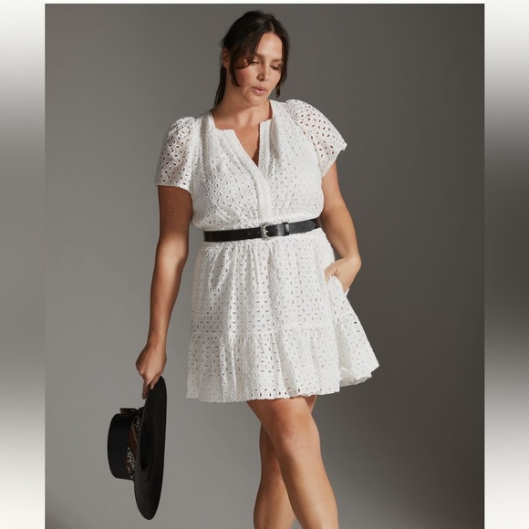 🍀🔥Anthropologie - White Eyelet Somerset Mini Dress - 1X - Picture 5 of 8